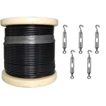 Cabo Aço 1/8 Revestido PVC Preto Academia 100M + 5 Esticadores