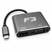 Cabo Adaptador 2 Em 1 Usb C 3.1 Type-C Para Hdmi 4K e Vga
