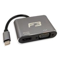 Cabo Adaptador 2 em 1 USB-C 3.1 Type-C Para HDMI 4K e VGA JC-TYCHDMIVGA F3
