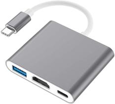 Cabo Adaptador 3 em 1 Conversor USB Tipo-C para HDMI + USB 3.0 + Tipo C