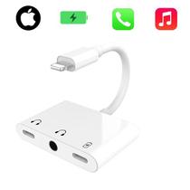 Cabo Adaptador 3 em 1 iPhone Lightning Entrada Fone Duplo Branco - Carregador e Fone de Ouvido