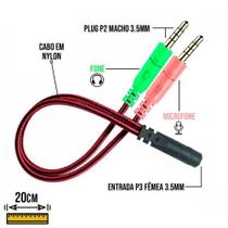 Cabo Adaptador de Áudio Auxiliar Cabo em Nylon para Fone e Microfone 2 P2 Macho x 1 P Fêmea KP-MPP02 Cabo Adaptador de Áudio Auxiliar Cabo em Nylon para Fone e Microfone 2 P2 Macho x 1 P Fêmea KP-MPP02