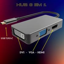Cabo Adaptador HUB 4 em 1 DVI VGA HDMI USB Tipo C