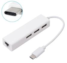 Cabo Adaptador Hub Usb 3 Portas 2.0 e RJ45 Para Tipo C LE-5575