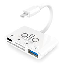 Cabo Adaptador Lightning Hub 4 em 1 USB 3.0 OTG Leitor de Cartão Micro SD e SD Entrada para Carregador Compatível com iPhone iPad