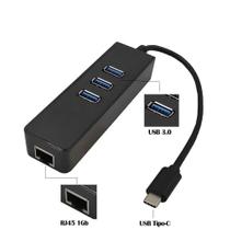 Cabo Adaptador TIPO-C x RJ45 Gigabit com HUB USB 3.0 - SOLUCAO