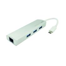 Cabo Adaptador USB C Macho 3 X USB 3.0 X RJ45 Femea Cabo Adaptador USB C Macho 3 X USB 3.0 X RJ45 Femea