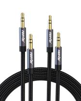 Cabo AUX FonVoi 3,5 mm macho para macho, pacote com 2 unidades, 2,4 m, nylon trançado Cabo AUX FonVoi 3,5 mm macho para macho, pacote com 2 unidades, 2,4 m, nylon trançado