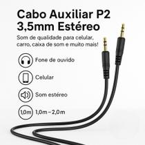Cabo Auxiliar P2 3,5mm Estéreo Áudio Dispositivo Sons Transmissão Fones De Ouvido Notebooks