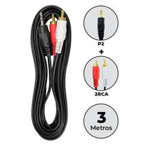 Cabo Auxiliar P2 Macho Para 2 Rca Macho 3M Som Estéreo Audio