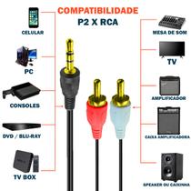 Cabo Auxiliar P2 Para Rca Macho Audio Estéreo Caixa de Som Celular Radio 1,8 Metros