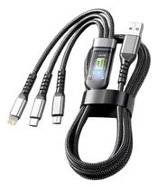 Cabo Carregador 3 Em 1 Turbo 100w Tipo C V8 Lightning Cinza Cinza Cabo Carregador 3 Em 1 Turbo 100w Tipo C V8 Lightning Cinza Cinza