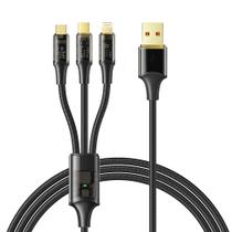 Cabo carregador 3 em1 Lightning Tipo C Micro USB 65W/6A 1,2M Cabo carregador 3 em1 Lightning Tipo C Micro USB 65W/6A 1,2M