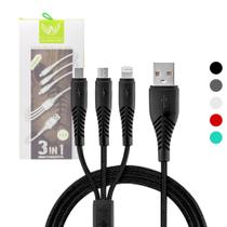 Cabo Carregador 3 in 1 conexão Tipo-C / V8 / Lightning de 1,2m 3.4A