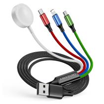 Cabo carregador 4 em 1 para iWatch e iPhone Amasuki 125 cm de nylon