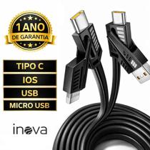 Cabo Carregador 4 EM 1 Turbo USB Tipo C para Lightning e USB para v8 Cabo Carregador 4 EM 1 Turbo USB Tipo C para Lightning e USB para v8