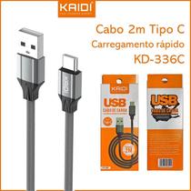 Cabo Carregador Carga Rápida USB x Tipo-C Blindado Com 2 Metros KD-336C KAIDI Cabo Carregador Carga Rápida USB x Tipo-C Blindado Com 2 Metros KD-336C KAIDI