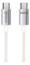 Cabo Carregador Hrebos Turbo 240W USB-C Tipo-C Reforçado 1m Branco Cabo Carregador Hrebos Turbo 240W USB-C Tipo-C Reforçado 1m Branco
