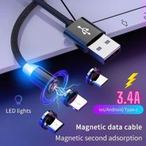 Cabo Carregador Magnético 3 Em 1 Tipo C, V8 e Lightning de imã para Celular - INOVA