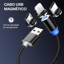 Cabo Carregador Magnético Led 3 em 1 Lightning Micro USB Tipo C Smartphone