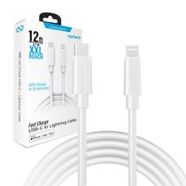 Cabo carregador Naztech Lightning 12 pés USB-C para MFi iPhone branco