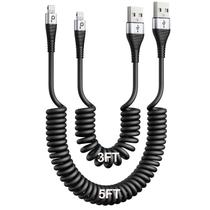 Cabo carregador para carro PRAKIE Coiled Lightning Cable, pacote com 2 unidades de 3 pés/5 pés
