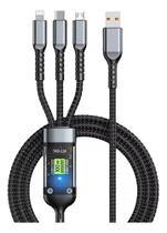 Cabo Carregador Rápido 100w 3 Em 1 - Compativel Usb-c, Micro, P/ iPhone Cor Cinza
