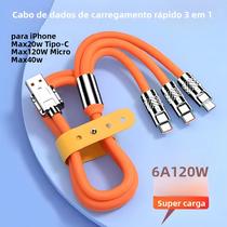 Cabo Carregador Rápido 6A 120W 3 Em 1 2 Em 1 USB Micro USB Tipo-C 8-Pinos Para iPhone Huawei Samsung Cabo Carregador Rápido 6A 120W 3 Em 1 2 Em 1 USB Micro USB Tipo-C 8-Pinos Para iPhone Huawei Samsung