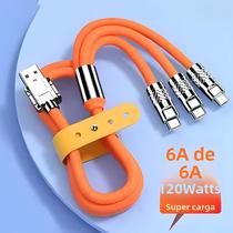 Cabo Carregador Rápido 6A 120W 3 Em 1 2 Em 1 USB Micro USB Tipo-C 8-Pinos Para iPhone Huawei Samsung