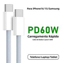 Cabo Carregador Rápido USB-C Para iPhone 16 15 pro Huawei Xiaomi Samsung Google Tipo C Trançado Com Cabo Carregador Rápido USB-C Para iPhone 16 15 pro Huawei Xiaomi Samsung Google Tipo C Trançado Com