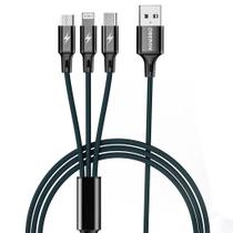 Cabo Carregador Turbo Cabo de Dados USB 3 em 1 Lightning TypeC V8 1,2 Metros para Celular