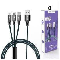 Cabo Carregador Turbo Cabo de Dados USB 3 em 1 Lightning TypeC V8 1,2 Metros para Celular