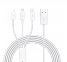 Cabo Carregador Turbo Universal 3 em 1 Tipo C Lightning E Usb V8 Cabo Carregador Turbo Universal 3 em 1 Tipo C Lightning E Usb V8