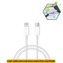 Cabo Carregador USB-C Lightning 20W Compativel iPhone 2 Metros Turbo Reforçado + Protetor de Cabos