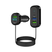 Cabo Carregador USB De 5 Portas Longo De 150cm 12V 24V Com Display Digital De Voltagem Para iPhone E