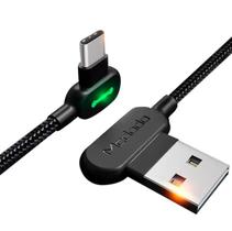Cabo Carregador Usb Led Type-C 90º 2.4A 180cm - Preto