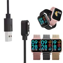 Cabo Carregador USB Relogio Smartwatch P68 P70 P80 V70 V80 Magnético Indução Preto 2 Pino 3mm Smart - P70P80