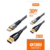 Cabo carregamento turbo 2m com led usb-c android 30w cb836