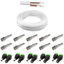 Cabo Cftv 4mm 2 Vias 100m 65% +10 Conector Bnc + 5 par de P4 - Ideal para Instalação de Câmeras