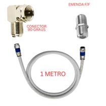Cabo Coaxial Para Antena de Tv 1 metro Crimpado com Emenda F/F e Adaptador 90 Graus