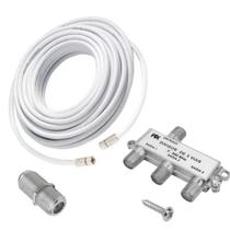 Cabo coaxial rg6 10 metros + divisor de antena 1x3 01 entrada 03 saidas + emenda simples