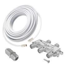 Cabo coaxial rg6 10 metros + divisor de antena 1x4 01 entrada 04 saidas + emenda simples