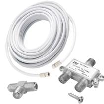 Cabo coaxial rg6 15 metros + divisor de antena 1x2 01 entrada 02 saidas + emenda t