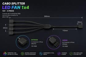 Cabo Conector Para Quatro Coolers Fan 4 Pinos Divisor De Energia Ventoinha Interna Pc Informatica 30cm