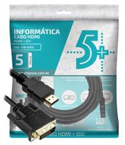 Cabo Conversor DVI-D para HDMI - 5 metros - Dual Link - 24+1 Pinos DVI-D M X HDMI M