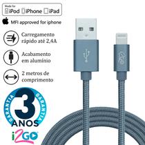 Cabo Dados iPhone Lightning Certificado MFI 2 Metros Chumbo i2Go PRO