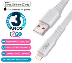 Cabo Dados iPhone Lightning Chip Original Apple Certificado MFI 1,2 Metros Branco i2GO