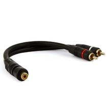 Cabo De Audio 1Rca Femea + 2Rca Macho Gold Preto 20 Cm 5 Mm