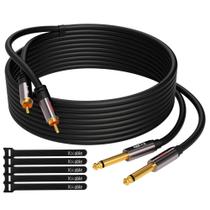 Cabo de áudio ajustável 7,6 m Dual 1/4" TS para 2 RCA OFC