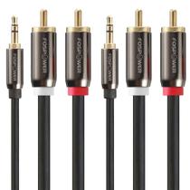 Cabo de áudio FosPower 3,5 mm para RCA de 6 pés, pacote com 2 unidades, banhado a ouro 24K